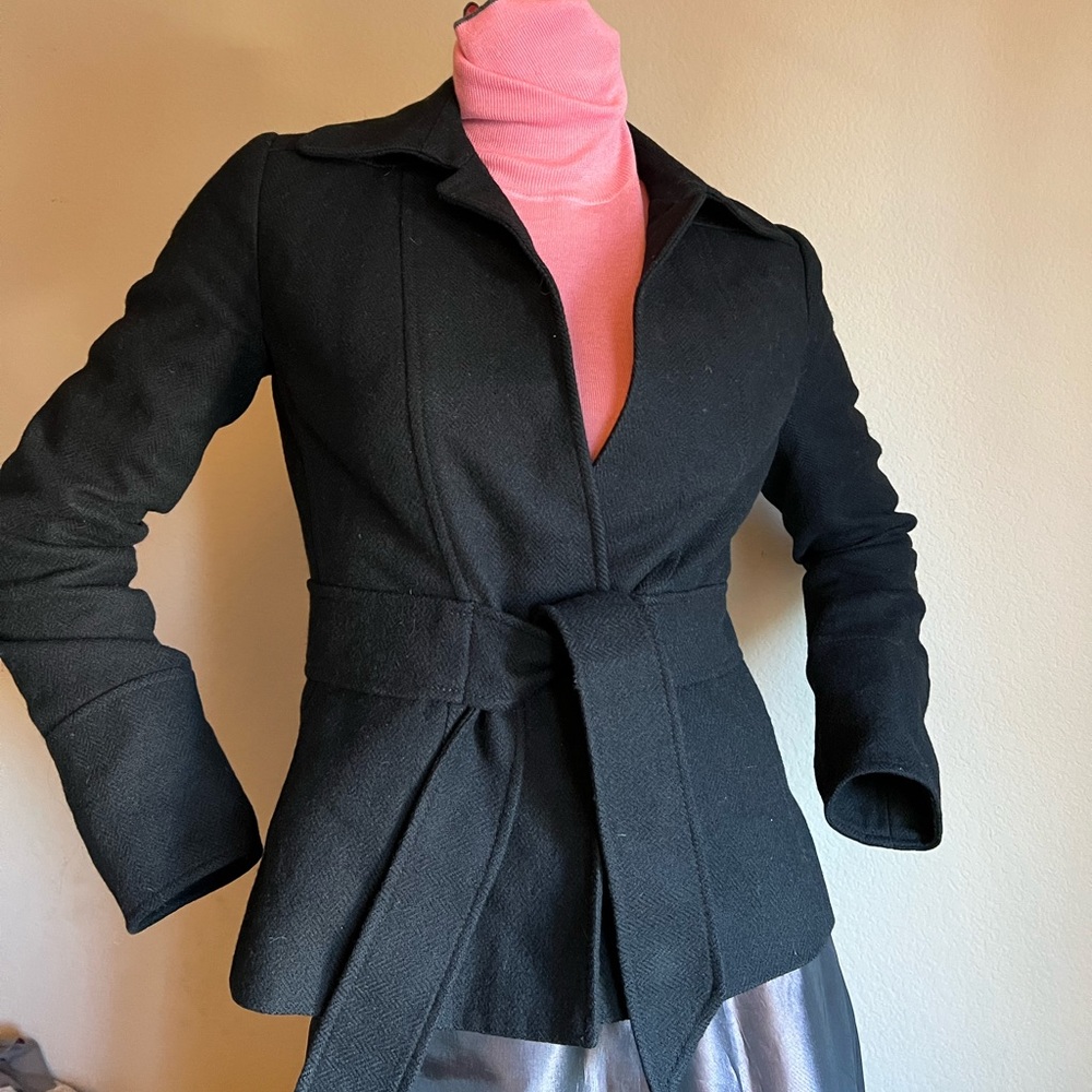 J Crew wool tailored tie at waist jacket